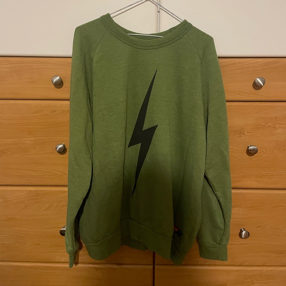 AVIATOR NATION LIGHTNING BOLT CREWNECK JUNGLE GREEN